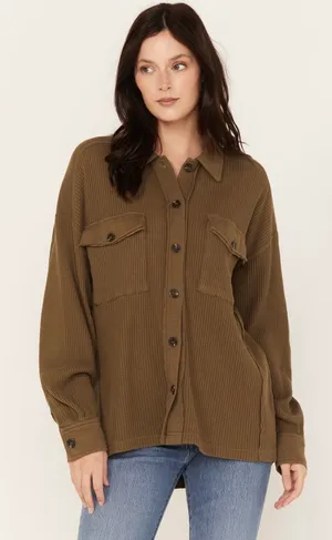 Waffle Knit Shacket Brown Size M thumbnail 5