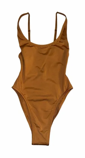 SKIMS Size XXS Almond Brown Scoop Neck One Piece Swim Suit Bathing suit NWT thumbnail 1