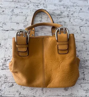 Tignanello Mustard Yellow Pebbled Leather Satchel Buckle Handbag Silver Hardware thumbnail 1