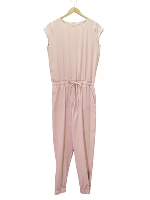 Albion Fit Jetsetter Jumpsuit Sz Medium Blush Pink Cap Sleeve Tapered Athleisure thumbnail 2