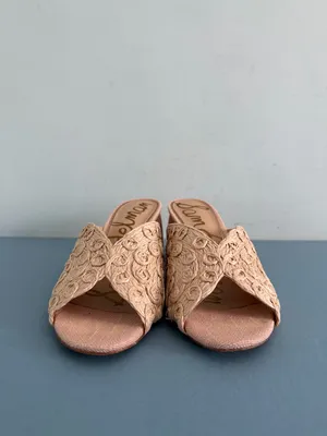 Sam‎ Edelman Sareen Seashell Pink Woven Raffia Block Heel Mule Sandals thumbnail 3
