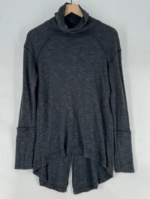 WeThe Free Raw Edge Split Back‎ Long Sleeve Burnout Knit Turtleneck Top thumbnail 1