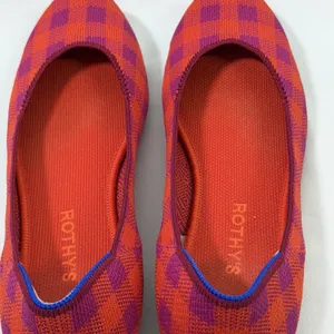 Rothys Size-10 Women Ballet Flat The‎ Square Pomegranate Gingham Orange Plaid thumbnail 8