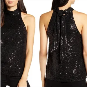 NWT Chelsea28 High Neck Sequin Halter Top Blouse Shirt S v6x thumbnail 2