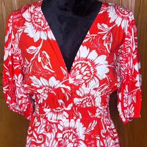 Abel the Label Floral Print Puff Sleeve Smocked Waist Mini‎ Dress Size Medium thumbnail 2