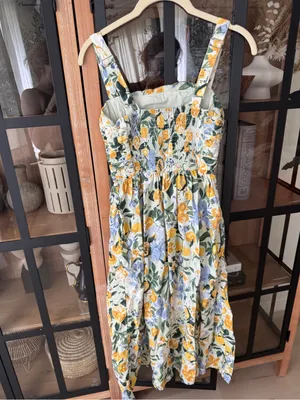 Abercrombie emerson midi dress linen lemons print petite a&f square neck pockets thumbnail 4