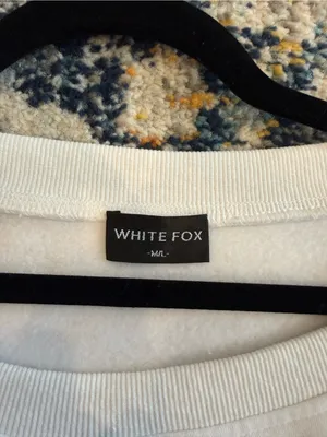 White Fox Boutique Off-Shoulder White Sweater with Teddy Bear Print thumbnail 5