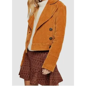 Free People Corduroy Jacket Relaxed Double Breasted Peacoat Golden Brown thumbnail 4