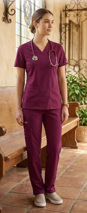 Cherokee Wine Burgundy Medical Scrub Set – Size XXS . thumbnail 1