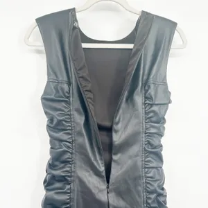 Zara Womens Black Ruched Faux Leather Edgy Grunge Moto Bodycon Mini Dress Size S thumbnail 5