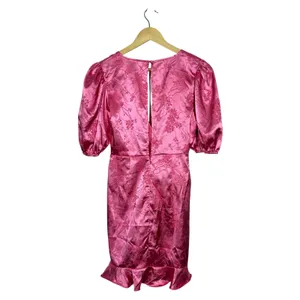 Elevator Disco Mini Dress Womens Size Small Pink Floral Surplice Neck Ruffle Hem thumbnail 2