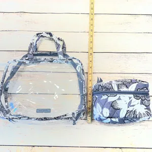 Vera Bradley Imperial Leaves Clear Travel Tote and Quilted Cosmetic Bag Set Gray thumbnail 7