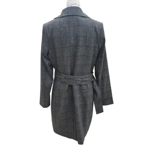 Calvin Klein‎ Womens Grey Glen Plaid Double Breasted Belted Trench Coat Size 10 thumbnail 3