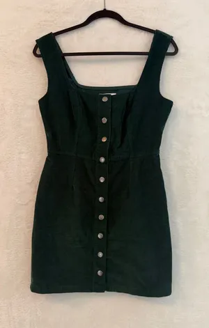 Urban Outfitters Green Corduroy‎ Button Front Mini Dress 8 Sleeveless Pinafore thumbnail 1
