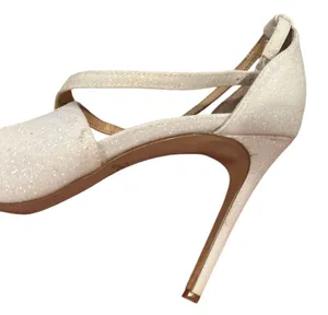 Jewel Badgley Jonna Mischka White Shimmer Sparkle Ankle Crisscross Heel Peep Toe thumbnail 6
