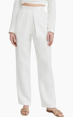 Mara Hoffman Eldora Trouser Size‎ 4 White High Rise Wide Leg Tailored 100% Hemp thumbnail 1
