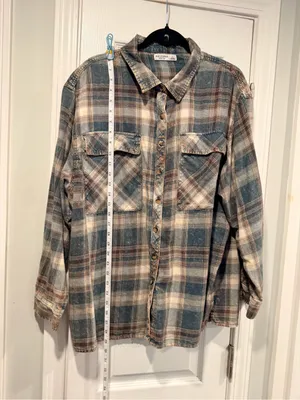 Arizona Jean Co Size L Plaid Acid Wash Flannel Shirt Oversized Grunge Shacket thumbnail 6