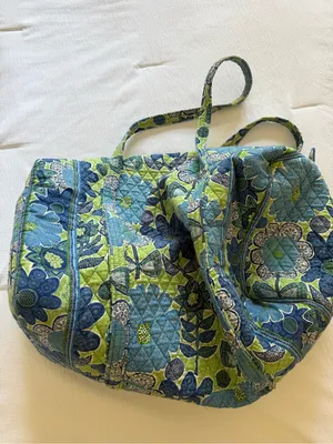 Vera Bradley XL Duffel Travel Bag Retired Daisy Doodle Print Blue Green Flowers thumbnail 5