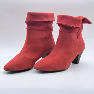 Free‎ People Suede Ankle Boots Women 36 Red Fold Over Cuff Pointed Toe Cone Heel thumbnail 3