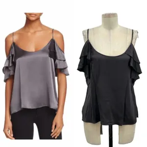 Cami NYC Samantha Cold Shoulder‎ Silk Top In Slate Gray Silk Size Small thumbnail 2