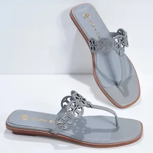 NIB Tory Burch Tiny Miller Leather Medallion Sandals In Cloud Blue $248 MSRP thumbnail 1