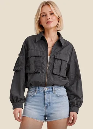 Future Collective Jenny K Lopez Nylon Bomber Utility Cargo Jacket Dark Grey M thumbnail 1