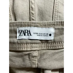 Zara Women's Beige Raw Frayed Hem High Rise Barrel Wide Leg Denim Jeans Pants 6 thumbnail 5