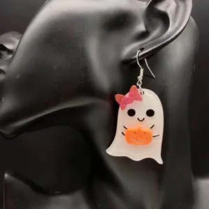 Boutique Halloween Ghost Earrings with Sparkling Pumpkin & Bows thumbnail 6