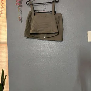 White Fox Olive Green Utility Cargo Corset Crop Top Mini Skirt Set M thumbnail 7