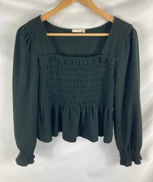 Altar'd State Black Long Sleeve Smocked Peplum Top Size Medium thumbnail 1