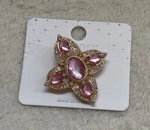 Oh Pink Crystal Floral Brooch with Gold Tone thumbnail 1