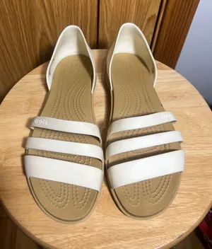 CROCS Women's White Triple-Strap Sandals thumbnail 1