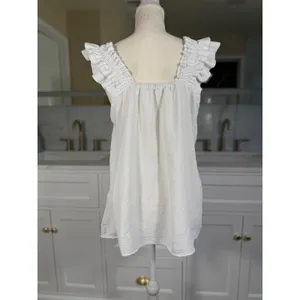 Ruffle Strap Tank Top Womens Large White Sleeveless Square Neck Flowy Blouse thumbnail 4