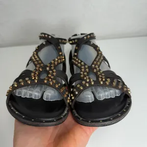 Free People 37 US 7 Gladiator Sandals Black Leather Studded Strappy Boho Flat thumbnail 8