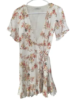 Abercrombie & Fitch Floral Flutter Sleeve Wrap Mini Dress Small Cottagecore thumbnail 2