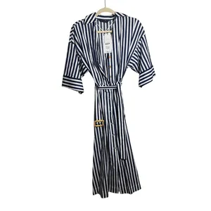 NWT Zara Blue White Striped Belted Dress Sz. XS thumbnail 4
