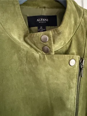 Olive green women’s Alfani moto leather jacket size 1X thumbnail 2