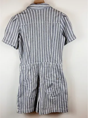Pilcro Anthropologie The Kit Utility Romper Size 12 Blue White Stripe Cotton thumbnail 7