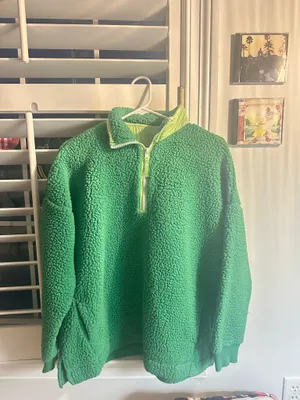 Aerie Sherpa Pullover Quarter-Zip Green thumbnail 2