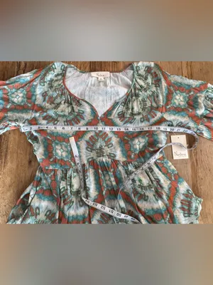 Nurture Westbound Boho Tie Dye Midi Dress M Teal Rust Babydoll Long Sleeve Flowy thumbnail 6