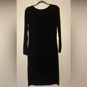Talbots- Black Wool Blend Long Sleeve Side Ruched Faux Wrap Midi Dress- Size XS thumbnail 2