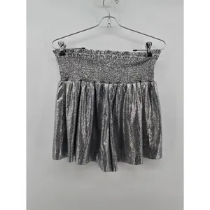 Pants Store Shorts Womens Small Silver Metallic Smocked High Rise‎ Ruffle Party thumbnail 2