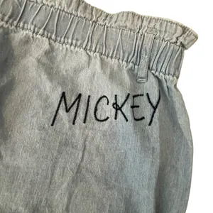 Disney X Junk Food Mickey Chambray Pants Size Large Womens Elastic Waist Cropped thumbnail 2
