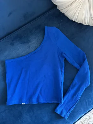 University of Delaware Blue One-Shoulder Ribbed Crop Top thumbnail 3