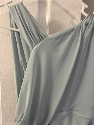 ZARA One-Shoulder Draped Bodysuit in light blue thumbnail 3