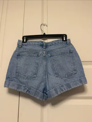 American Apparel Light Wash Denim High-Rise Roll Cuff Shorts thumbnail 6