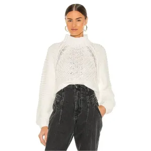 Free People Chunky Knit Sweetheart Mock Neck Sweater in Ivory White Large NWT thumbnail 6