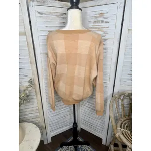 MADEWELL Women's XL Merinol Wool Windowpane Plaid Pullover Sweater Camel Tan thumbnail 15