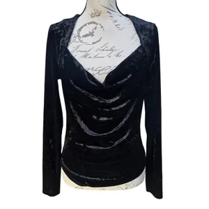 Free People 32R‎ Black Crushed Velvet Cowl Neck Long Sleeve Top OB1215106 Small thumbnail 2