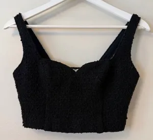 Abercrombie & Fitch Black Tweed Textured Cropped Tank Top Sweetheart Neckline XS thumbnail 1
